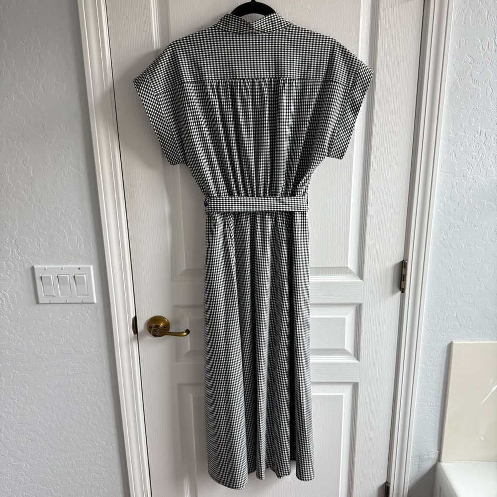 NWOT CALVIN KLEIN Midi Shirtdress Short Sleeve Black/White Gingham w/Belt 10 - Picture 14 of 16